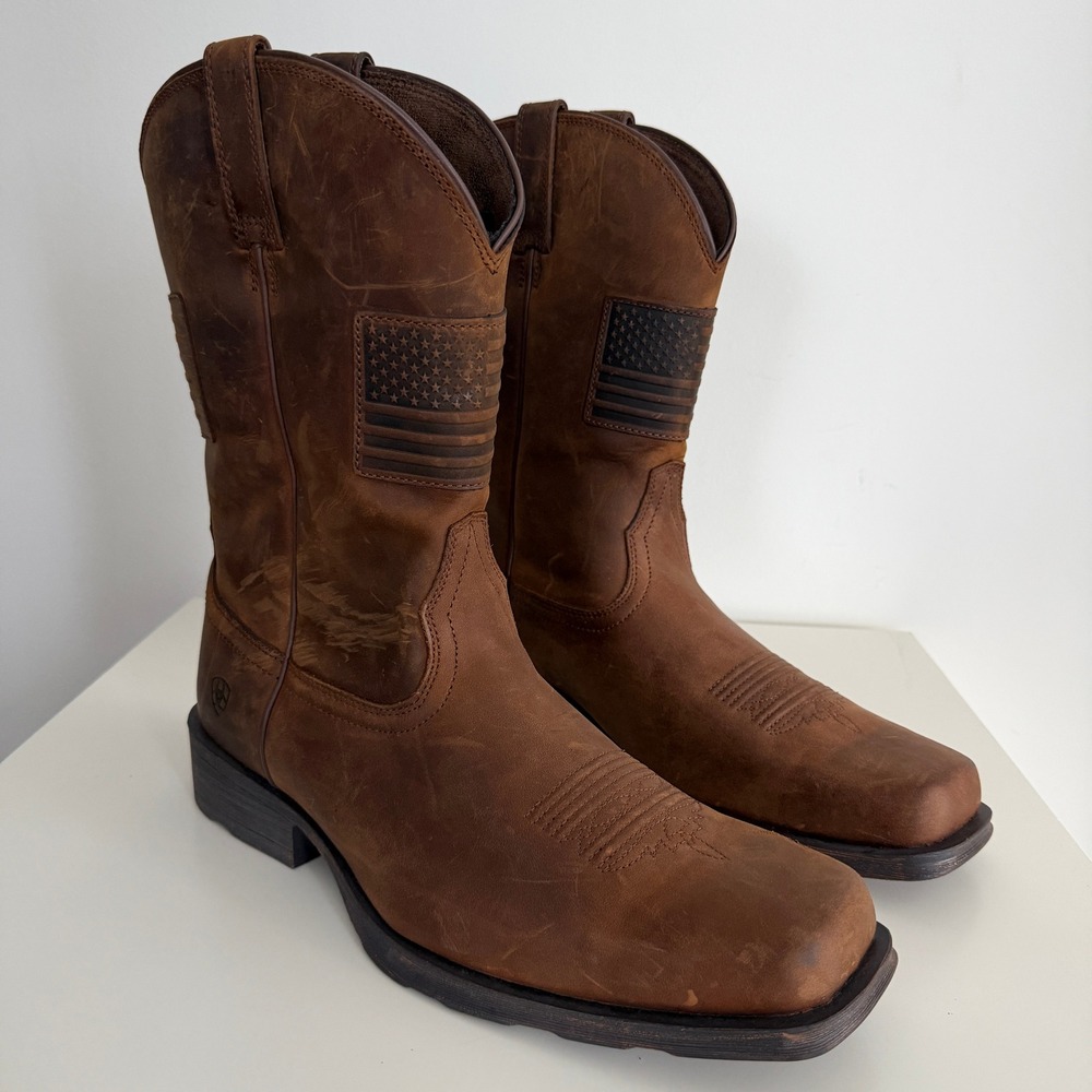 Ariat Boots Mens 14D Brown Leather Rambler Patriot Square Toe Western Cowboy